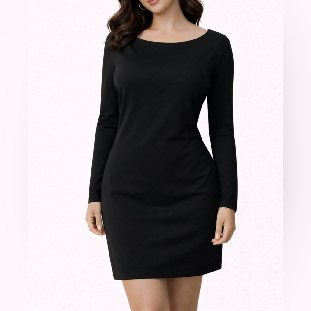 LOFT Dress 6 Small Black Stretch Ribbed Knit Long Sleeve Cotton Wool Rabbit NWT